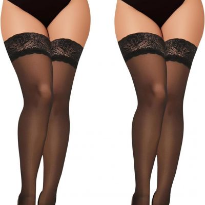 Buauty 2 Pairs Black Sheer Thigh High Stockings for Women Pantyhose Hosiery-Sili