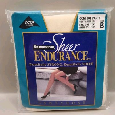 No Nonsense Sheer Endurance Pantyhose Control Top Sz B Sheer Toe Precious Ivory