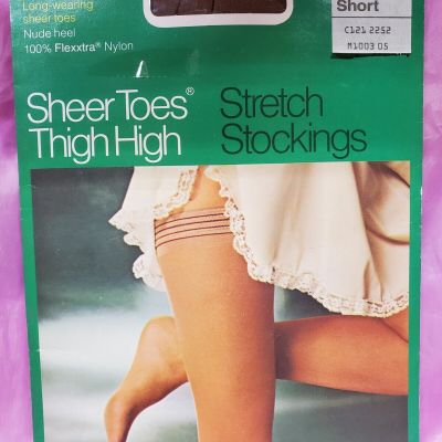 Vtg JC Penney Gaymode Thigh High Stretch Stockings Short Stay-up Top BROWN
