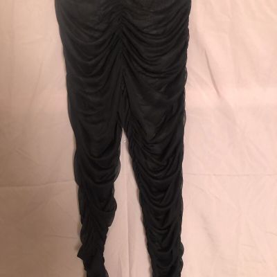 Cleo Apparel Women's Black Polyester Blend Pull On Sheer Ruched Leggings Size 1X