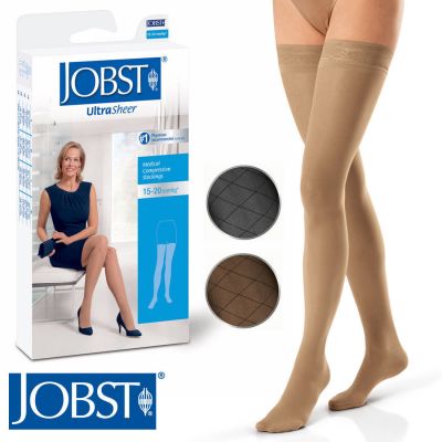 Jobst Womens UltraSheer Thigh Supports 15-20 mmhg Silicone Stockings Diamond Pat