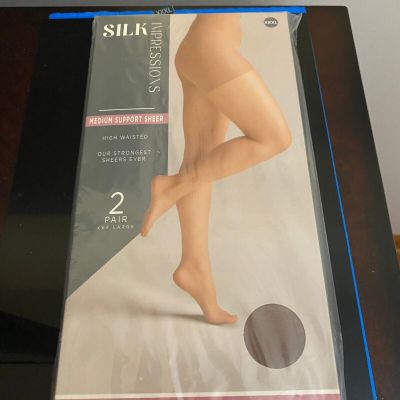 NEW SIZE XXXL SILK IMPRESSIONS SHEER SUPPORT 30D COCOA HIGH WAISTED 2PK