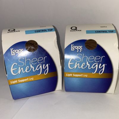 2 L'eggs Sheer Energy Light Support Leg Control Top Tights Suntan size Q