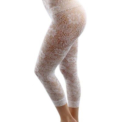WHITE FLORAL LACE CAPRI LENGTH STRETCHY TIGHTS