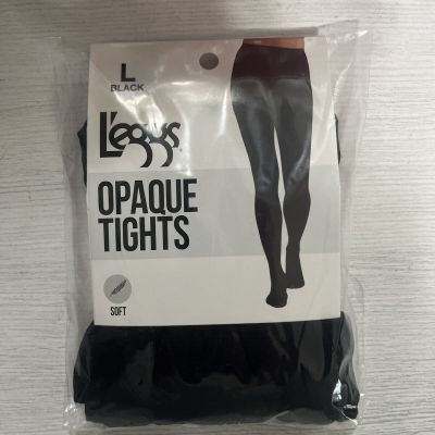 L’eggs Women's Size Large (145-200Lbs) Black Opaque Tights 1 Pair, Soft