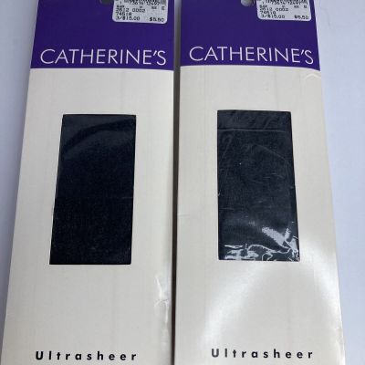 Catherine's UltraSheer Pantyhose Plus Size E Black (2) New Up to 5'9