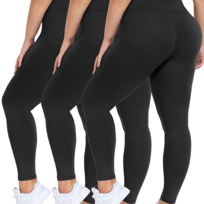 3 Pack Plus Size Leggings for Women - High Waist Stretchy Tummy Control Pants...
