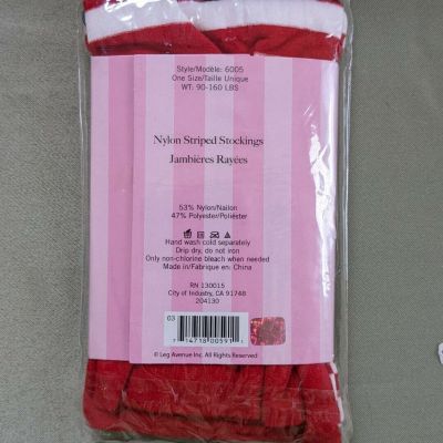 NEW - Leg Avenue - One Size - Thigh High Stockings - Red + White Stripe