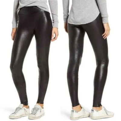 Spanx Black Shiny Faux Leather High Rise Shaping Leggings, Size L