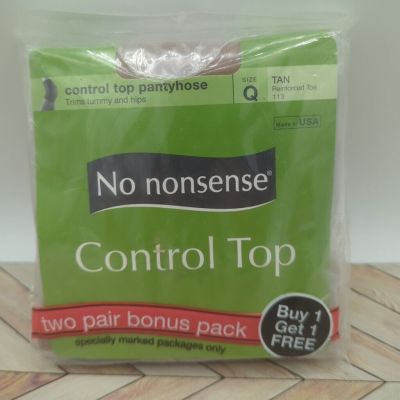 2 Pair No Nonsense Control Top Sheer Pantyhose Tan size PLUS Reinforced Toe
