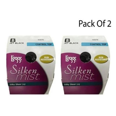 Leggs Women's Sheer Energy Silken Mist Control Top, B, Jet Black (Pack Of 2)