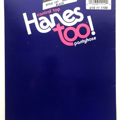 New Hanes Too Day Pantyhose Control Top Black Style 137 Size CD Nylons