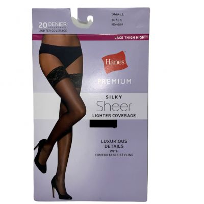 Hanes Lace Thigh High Pantyhose Womens Size Small Silky Sheer Luxurious Black