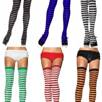 Womens Striped Nylon Thigh High Stockings Leg Avenue 6005
