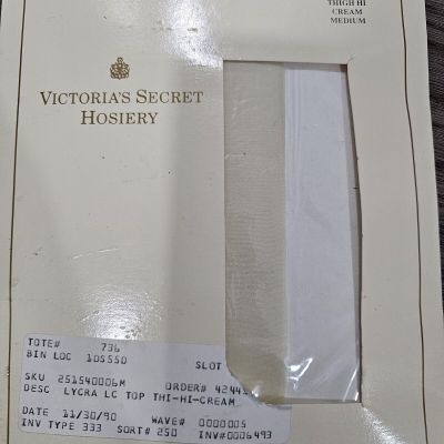 Vtg Victoria's Secret Hosiery 251-540 Lace Top Lycra Thigh Hi Cream Medium