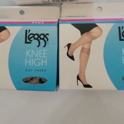 L'eggs Plus Size Day Sheer Knee High Nylons - 6 pair -Off Black & Suntan