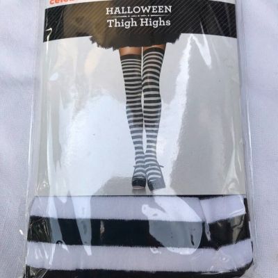 Halloween Thigh Highs Striped Black White Pirate Dr Seuss One Size Cosplay NEW