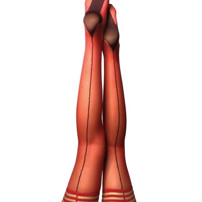 Kixies Monica Red Sheer Seamed Cuban Heel Thigh High Stockings Stay up Size D