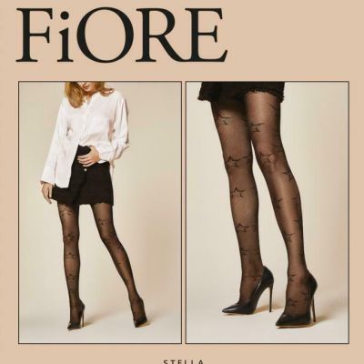 FIORE STELLA 3D PATTERNED STARS TIGHTS PANTYHOSE 3 SIZES BLACK