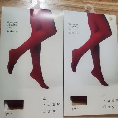 Lot Of 2 - A New Day - Opaque Tights Red S/M