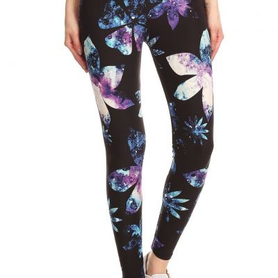 Women's Yoga Style Banded Lined Floral Print Leggings (OS)