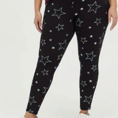 Torrid Women’s Size 2 (2X/18/20) Foil Rainbow Star Black Premium Leggings NWOT