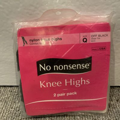 NO NONSENSE 2-Pair Nylon Knee Highs Sheer Toe Off Black Pantyhose M45 PLUS Size