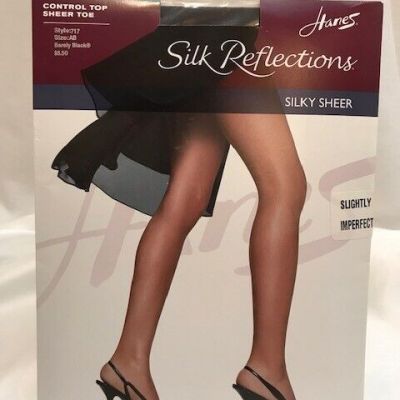 NEW! Hanes 717 Silk Reflections Pantyhose Barely Black SizeAB SLIGHTLY IMPERFECT