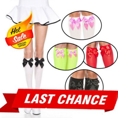 Sheer Knee Highs School Girl Stockings Bows Bridal Gothic Halloween Costume OS
