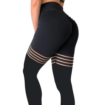 New Black Leggings Fitness Solid Sexy Mesh Patchwork Legging High Waist Striped
