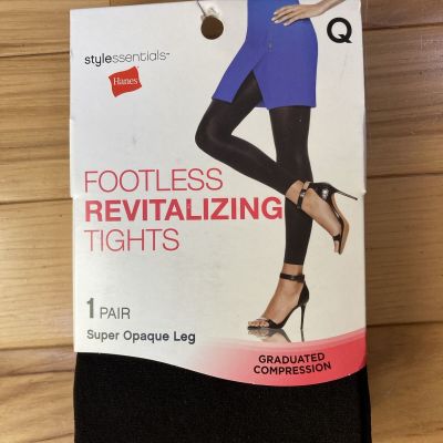 1 Pair Hanes Footless Revitalizing Tights Super Opaque Black Size Q Compression