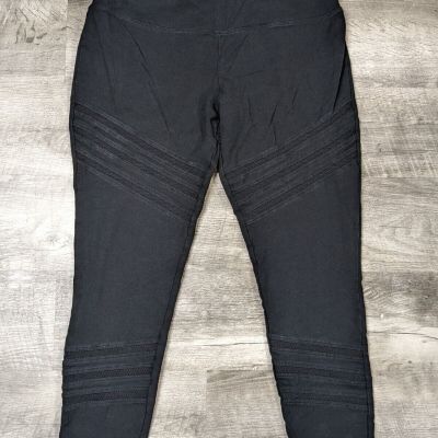 LYSSE Women's Large Leggings Black Microfiber Moto Mesh Ventilation Striped