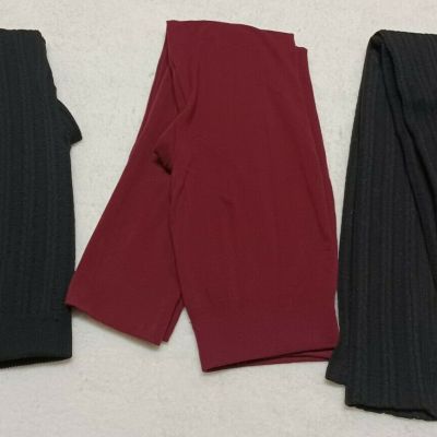 LOT 3 NWOT Womens M-L Opaque Tights Black/Cranberry Footless