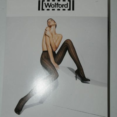 $85 New WOLFORD Ines Ajoure Fishnet  Black Tights Extra Small Small Medium XS M