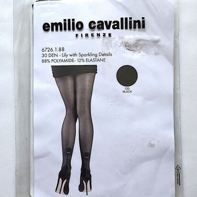 EMILIO CAVALLINI Black Lily with Crystal on Backseam NEW Size S / M 30 DEN