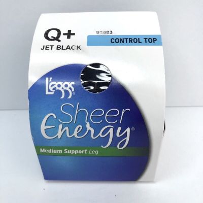 Leggs Sheer Energy Control Top Medium Support Leg Jet Black Sz Q+
