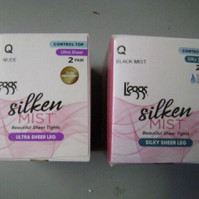 2 NEW BOXES OF LEGGS SILKEN MIST PANTYHOSE, SIZE Q NUDE AND BLACK MIST
