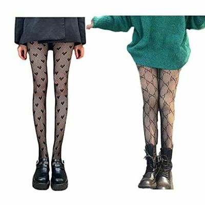 2pcs Black GG Fishnet Stockings,Double G Patterned Tights,Thin Sheer Sexy