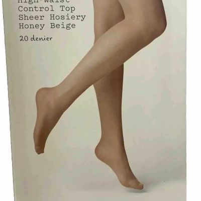 Ladies High-Waist Control-Top Sheer Hosiery 20 denier  S/M Honey Beige. open box