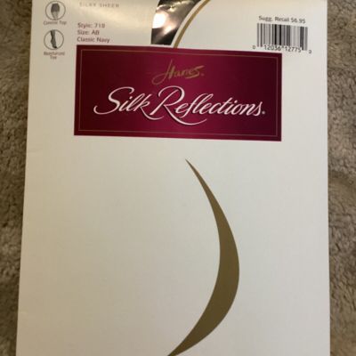 Hanes Silk Reflections Silky Sheer Control Top Navy Size AB New