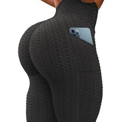 Womens Tiktok Butt Lifting Workout Leggings with Pockets High Small Black