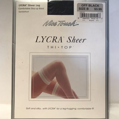 Vintage Sears Nice Touch Lycra Sheer Thi Top Stockings Off Black Size B Spandex