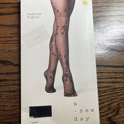 A New Day Women's Vine Floral Black High Waisted Fashion Tights Size S/M NWT