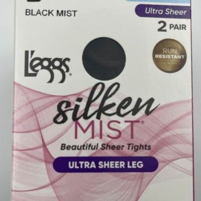 Leggs CONTROL TOP Silken Mist ULTRA Sheer Leg SIZE B BLACK MIST 2 Pair 210 ER2