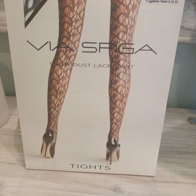 NEW Via Spiga Snow Dust Granite Black Lace Tights Pantyhose Sparkle NEW