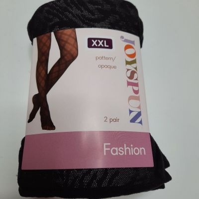 Womens Joyspun XXL Black Mixed Animal / Opaque Tights 2 Pk Fashion Halloween