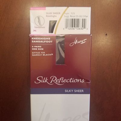 4 Pairs Hanes Silk Reflections #725 Silky Sheer Knee Highs In Barely Black & Jey