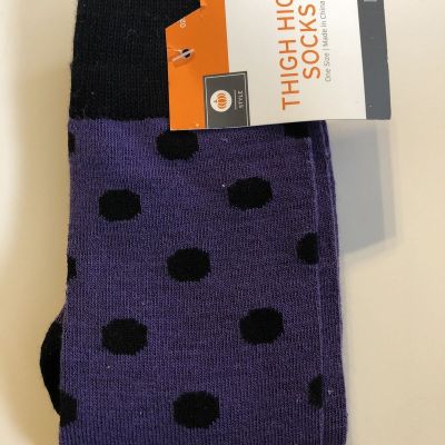 THIGH HIGH Purple Black Polka Dot Socks TIGHTS STOCKINGS Costume NEW Retro