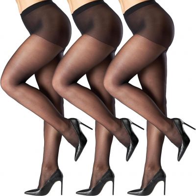 Voiiake 3 Pairs Women's Sheer Tights - 20D Control Top Pantyhose with Reinforced