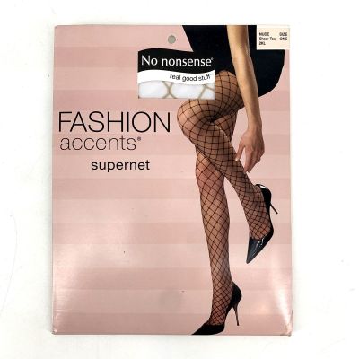 Fishnet Stockings Fashion Accents Supernet Brand Nude Sheer Toe Size One 2KL